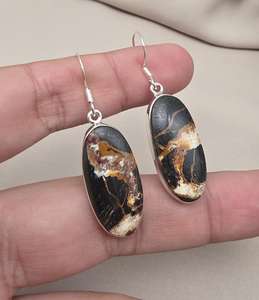 Pendientes Largos Elegantes Hechos a Mano con Piedras Preciosas de Jaspe Buffalo Marrón Natural y Plata de Ley 925 de Alta Calidad - Product Image 3