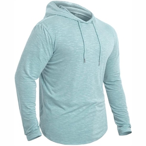 Sweat-shirt fin vert menthe pour homme, léger et chiné, avec capuche, couleur aqua clair - Product Image 4