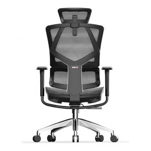 Chaise ergonomique haut de gamme en chrome avec dossier haut, assise en mousse et tissu réglable en hauteur, appui-tête réglable, design pliable - Product Image 3