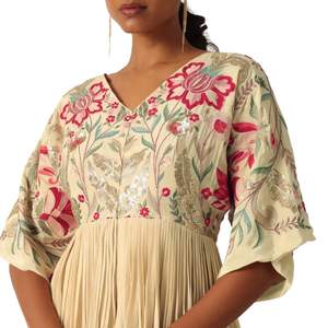 Beige <b>Kurta</b> And Palazzo Set With Bead Work Wholesale <b>Women</b> Ethnic Apparel OEM Clothing Factory Supplier Custom Party Wear Outfit - Product Image 2