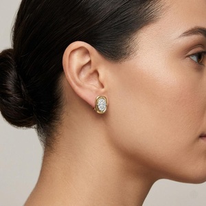 Women's 18K Yellow Gold Oval Cut Bezel Stud <b>Earrings</b> <b>Halo</b> Style Filled Lab Diamond IGI Certified Classic Jewelry Everyday Wear - Product Image 3