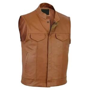 Gilet en cuir vintage sans manches de haute qualité pour hommes, vêtements d'extérieur décontractés respirants pour l'hiver, couleur et logo personnalisés - Product Image 2