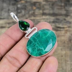 จี้อัญมณีมรกตเงินสเตอร์ลิง925เครื่องประดับทำด้วยมือจี้เงินสไตล์ Boho สำหรับผู้หญิงของขวัญแต่งงานสำหรับภรรยา - Product Image 3