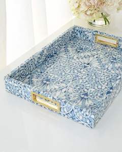 PLATEAU DE SERVICE D'HÔTEL PLATEAU DE SERVICE FAIT MAIN Incrustation d'os de luxe Ramadan Petit déjeuner Nourriture Fruits Café Thé Plateau décoratif - Product Image 2