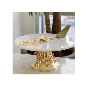 Soporte para Pastel de Mármol y Cuchillo para Pastel en Oferta, Mármol Blanco de Ágata Natural con Diseño de Mango - Product Image 1