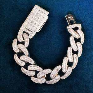 VVS Moissanite Ice Out Cuban Chain Bracelet 14mm Round Cut Diamond White Gold Jewelry Bracelet Men's 925 Sterling Silver - Product Image 5