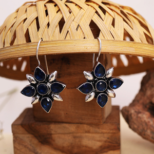 Boucles d'oreilles pendantes en laiton plaqué argent antique, serti de pierres ethniques, faites à la main, bijoux de fête, cadeau pour femme - Product Image 2