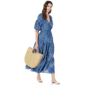 Ted Baker London Women's Blue Floral Print Puff Sleeve Faux Wrap Empire Waistline A-Line Midi <b>Dress</b> Size 2 <b>Romantic</b> Chiffon - Product Image 2