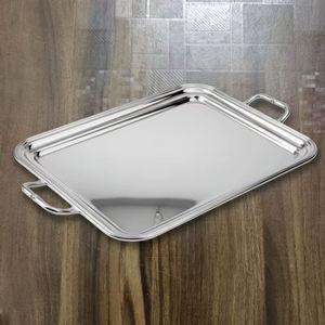 ถาดเสิร์ฟโลหะเหล็กกล้าพรีเมียม ถาดเสิร์ฟสแตนเลส เป็นมิตรกับสิ่งแวดล้อม รูปทรงวงรี ขัดเงา ใช้กับเครื่องล้างจานได้ เหมาะสำหรับใช้ในบ้านและร้านอาหาร - Product Image 1