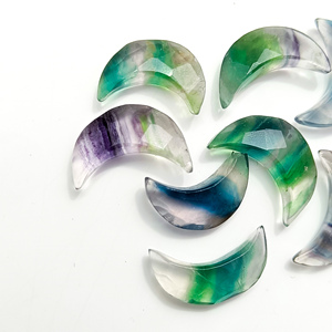Piedra preciosa con forma de luna creciente facetada de fluorita múltiple, fabricación de joyas de 18mm, talla de fluorita tallada a mano suelta, lunas Briolette - Product Image 4
