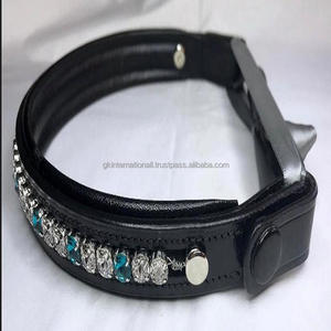 Cristales redondos transparentes y azules personalizados, banda de lujo ostentosa para cejas, hecha a mano, de cuero, con botón a presión, 1 fila - Product Image 6