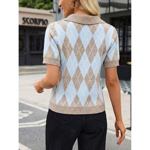 Women's Short Sleeve <b>Argyle</b> Knit for Polo <b>Sweater</b>-Anti-Pilling & Breathable Casual Sport Top - Product Image 3