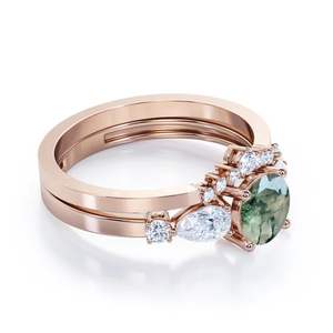 แหวนแต่งงานสำหรับผู้หญิงลาย925เงินสเตอร์ลิงสีเขียวมอสเซอร์โคเนียและคิวบิกเซอร์โคเนีย - Product Image 6