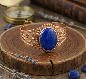 Pulsera con cuentas de cabujón de lapislázuli hecho a mano con chapado en oro rosa y plata tibetana de estilo bohemio para hombre Rudra Gems Anniversary - Product Image 3