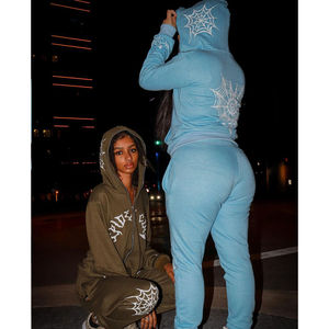 Conjunto Deportivo de Otoño 2024 para Mujer, 100% Algodón, Grueso, Transpirable, Estilo Urbano, Sudadera con Cremallera Completa, Cintura Elástica, Color Sólido - Product Image 2