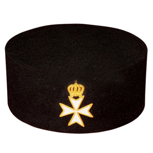 Embroidered Black Round Hat With Gold Crown And White Cross Design Handmade Cotton <b>Craft</b> Sew-On Badge - Product Image 1