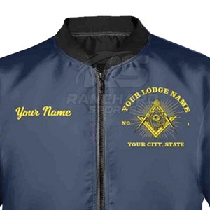 Chaqueta Masónica de Manga Larga para Hombre, Chaqueta Bomber Masónica de Lujo con Símbolo Bordado de Logia - Product Image 3