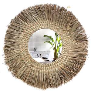 Miroir mural en rotin tissé de haute qualité de forme ronde idéal pour la décoration intérieure tropicale et l'affichage artisanal à la main - Product Image 5