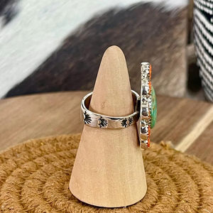 Handmade Sterling <b>Silver</b> Bezel Setting Royston Turquoise Orange Fire Opal <b>Adjustable</b> Gemstone <b>Ring</b> Trendy Unisex Party Wear - Product Image 3