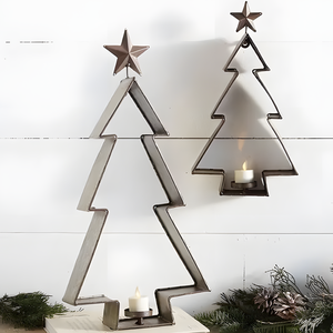 Hot Sale Christmas <b>Tree</b> Shape Metal Tealight Candle Holders with <b>Star</b> Top <b>For</b> Christmas Event Party Table Decoration - Product Image 2