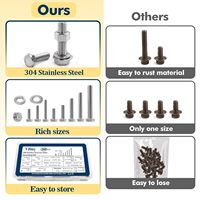 Kit d'Assortiment de 260 Pièces d'Écrous et de Boulons en Acier Inoxydable 304, Kit de Boulons et d'Écrous Hexagonaux 1/4-20 5/16-18 3/8-16, Assortiment de Boulons, Écrous et Rondelles