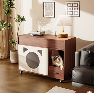 Casa para Gatos de Madera Clásica y Lujosa, Refugio Interior Grande para Gatos con Almacenamiento y Ruedas, para Todas las Estaciones - Product Image 1