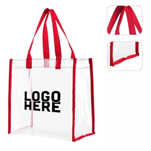 Multifunction Custom Logo Promotional Clear Tote Bag Bulk 12 X 12 X 6 Inch Plastic Tote Bag Color Handle Clear Plastic Tote Bag
