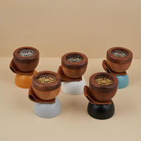 Brûleur d'encens en bois Bakhoor avec poignée en cuir PU, support d'aromathérapie avec base en métal robuste