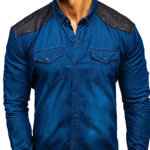 เสื้อเชิ้ตแขนยาวผ้าซาตินสำหรับผู้ชายเสื้อยีนส์ถักระบายอากาศ - Product Image 4