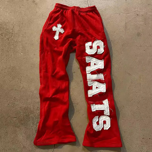 Pantalon de survêtement évasé personnalisé pour homme, délavé à l'acide, pantalon de survêtement évasé vierge, imprimé tricoté, étiquette de taille, pantalon pour hommes - Product Image 4