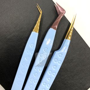Pinzas Profesionales para Extensión de Pestañas de Acero Inoxidable Japonés con Logotipo Personalizado Azul Cielo, Punta de Diamante, Agarre de Fibra, Punta Dorada para Volumen - Product Image 2