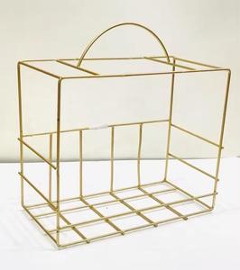 Elegant Nordic Metal Gold <b>Storage</b> Basket Portable Iron Desk Magazine Newspaper Organizer <b>Wall</b> Hanging Feature for Kitchen Use - Product Image 1