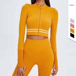 Buy Wholesale Customizable Spandex Ribbed Long Sleeve <b>Cropped</b> <b>Top</b> jacket yoga <b>top</b> Sportswear Print Logo - Product Image 1