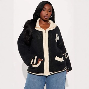 Cárdigan de Punto con Letras Tejidas, de Algodón Teñido Liso, para Mujer, Suéteres Cálidos, Otoño Invierno 2024, Nuevo Estilo Urbano Popular, Ropa Exterior Holgada Estilo Universitario - Product Image 3