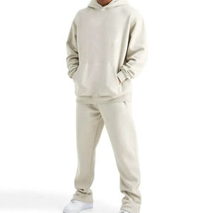 Survêtement en coton épais imprimé pour homme, logo personnalisé, pantalon de survêtement évasé à empiècements et ensemble de survêtement à capuche pour homme - Product Image 1