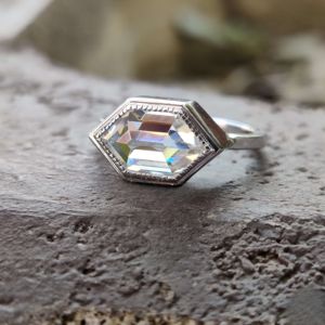 Bague de fiançailles de mariage classique pour femme Sparkle Shiny Hexagon Rose Cut 925 Sterling Silver Lab Grown Diamond IGI Certified - Product Image 1