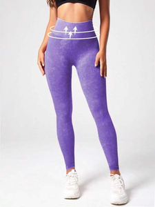 Aoyema Leggings de fitness sans couture lavés à l'acide pour femmes taille haute rayé pêche hanche séchage rapide respirant pantalons de yoga jambes longues - Product Image 5