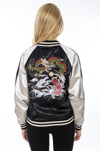 Men's Top Quality Satin Varsity Bomber Jackets With <b>Black</b> Real Satin Sleeves Letterman Wholesale Price Satin Sleeve Jackets - Product Image 3