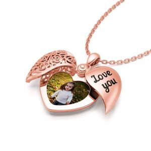 Jeulia Personalized Sterling <b>Silver</b> Photo <b>Locket</b> Necklace-Vintage Heart Design Gold Plated Chain Anniversary Gift - Product Image 2