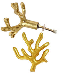 Export Quality Cast Iron Brass Finish Cabinet Knobs & Pulls Coral Branch <b>Door</b> & Drawer <b>Handle</b> for Kitchen & Bedroom Dresser Use - Product Image 6