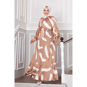 Vestido Hijab con Cinturón Cintura Satén Camel - Product Image 5