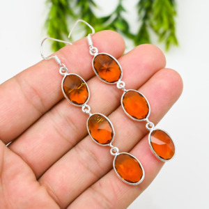 Oval Cut Genuine <b>Citrine</b> Drop <b>Earrings</b> 925 Sterling Silver Wedding Engagement Women's Fashionable Jewelry Gift - Product Image 1