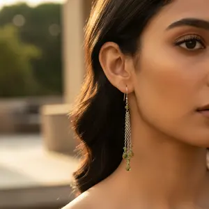 Boucles d'oreilles pendantes en argent 925 avec turquoise et péridot pour femmes, style religieux classique, pendentif, bijoux d'oreille pour les fêtes - Product Image 2