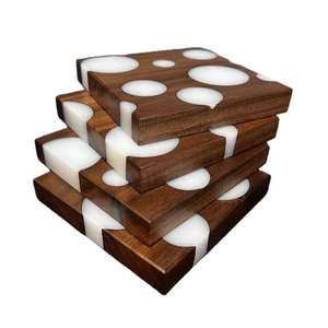 Custom Logo Round Wooden <b>Coaster</b> with Holder Acacia <b>Wood</b> and Epoxy Resin <b>Coasters</b> for Drinks - Product Image 5