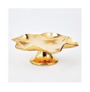 Bol à fruits en métal moderne contemporain argent fantaisie travail forme ronde bol de service avec attache de feuille en métal doré Arts métalliques modernes - Product Image 5