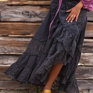 Jupe évasée style bohème pour femme, en tissu khadi coton, superposée, style bohème. - Product Image 1