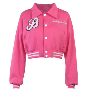 Chaqueta con letras personalizada de alta calidad para mujer, cuerpo de lana, Mangas de cuero, chaqueta universitaria corta con bordado de chenilla, teñida lisa - Product Image 1