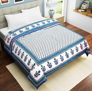 400 TC Organic Traditional Blue Floral Printed <b>Single</b> Bed Razai Washable Soft Fluffy Lightweight Eco-Friendly Hotel Comforter - Product Image 1