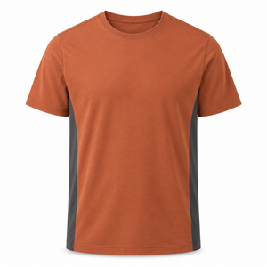 Camiseta de Algodón con Cuello Redondo Color Naranja Quemado Personalizada con Paneles Laterales Color Carbón, Ropa Casual para Hombre, Proveedor Mayorista - Product Image 1