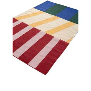 Alfombras de Lana Tejidas Planas Rojas y Naranjas con Diseño Clásico ADWL-1283, Geométricas Abstractas Rectangulares, Estilo Patchwork para el Hogar - Product Image 2